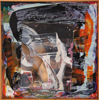 Ted Marschall, Gründelsloch, 2025 <br /> Öl und Acrylfarbe auf Leinwand, 40 x 40 cm <br /><strong> Startpreis 350 € </strong>