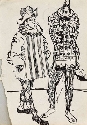 Manfred Böttcher, zwei Harlerine, ca 1958 <br /> Tuschezeichnung, mit Nachlassstempel, 21 x 15 cm <br /><strong> Startpreis 150 € </strong><br /><strong>VERKAUFT</strong>