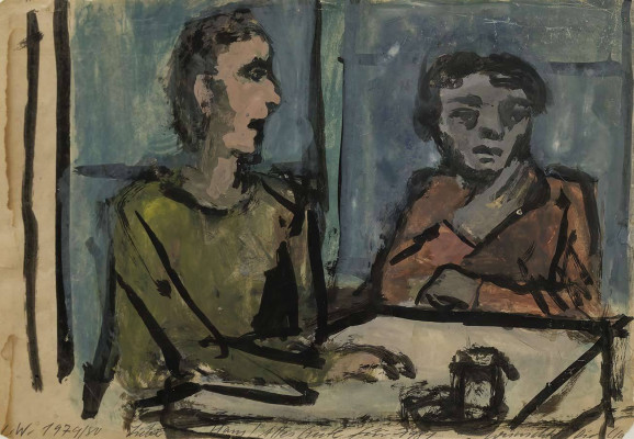 Claus Weidensdörfer, Paar, 1979 <br /> Mischtechnik auf Papier, 21 x 29 cm, <br /><strong> Startpreis 190 € </strong><br /><strong>VERKAUFT</strong>