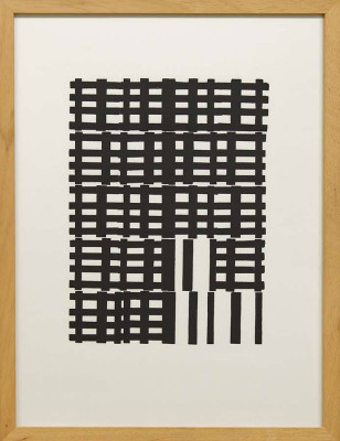 Klaus Fuchs, o. T. (offenes Gitterfeld / 25x19), 2020-24 <br /> Linoldruckfarbe auf Papier, 40 x 29,7 cm, Rahmen optional 20 € <br /><strong> Startpreis 170 € </strong><br /><strong>VERKAUFT</strong>