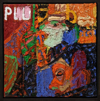 Michael Kain, Mit Pitt, 2025 <br /> Öl auf Leinwand, 30 x 30 cm, Rahmen optional 20 € <br /><strong> Startpreis 600 € </strong>