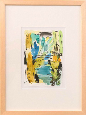 Uta Jeran, Im Kloster 4, 2020 <br /> Aquarell, 21 x 15 cm, Rahmen optional 25 € <br /><strong> Startpreis 225 € </strong>