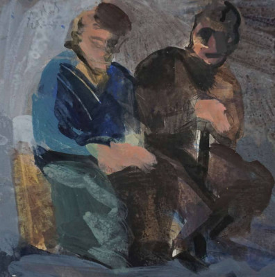 Christian Ulrich, Sitzende Frauen, 2025 <br /> Acryl, Aquarell, Tusche auf Papier, 32 x 32 cm, Rahmen optional 50 <br /><strong> Startpreis 450 € </strong>