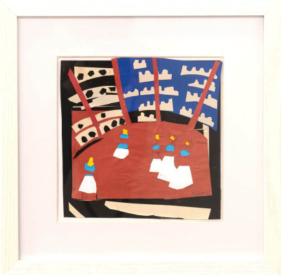 Manfred Zoller, Zirkus, 2025 <br /> Collage, 19,5 x 18,5 cm, Rahmen optional 10 € <br /><strong> Startpreis 300 € </strong>