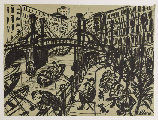 Doris Leue, Jungfernbrücke/ Berlin, 2025 <br /> Feder/ Tusche, 31 x 43 cm, <br /><strong> Startpreis 350 € </strong>
