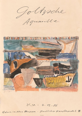Dieter Goltzsche, Ausstellungsplakat, 1986 <br /> Offset, 57 x 41,5 cm, beschädigt <br /><strong> Startpreis 40 € </strong> <br /><strong>VERKAUFT</strong>