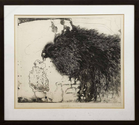 Michael Diller, Alles für die Katz!, 1993 <br /> Aquatinta, 72 x 80 cm, 21/29 Rahmen optional 30 € <br /><strong> Startpreis 90 € </strong>