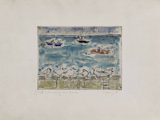 Margot Sperling, Sommertag am Bodden, 1991 <br /> aquarellierte Ätzradierung, 30 x 40 cm, I - 2 - 5 <br /><strong> Startpreis 80 € </strong> <br /><strong>VERKAUFT</strong>