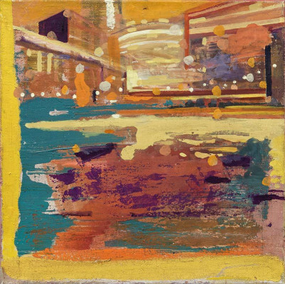 Reinhard Stangl, Potsdamer Platz, 2023 <br /> Öl auf Leinwand, 48 x 48 cm, <br /><strong> Startpreis 1.500 € </strong>