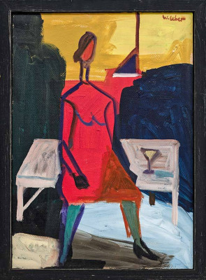 Wolfgang Leber, Im roten Kleid, 2009 <br /> Öl, 42 x 30 cm <br /><strong> Startpreis 1600 € </strong><br /><strong>–VERKAUFT–</strong>