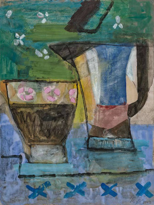 Marlene Gaßmann, Frischgebrüht, 2023 <br /> Aquarell, Tempera, 50 x 37,5 cm <br /><strong> Startpreis 550 € </strong>
<br /><strong>–VERKAUFT–</strong>