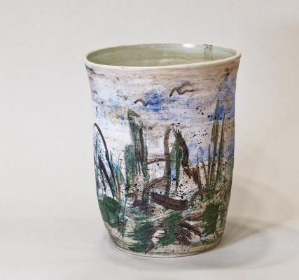 Christina Renker, Vase, 2024 <br /> Keramik bemalt, Ø 20 H 23,5 <br /><strong> Startpreis 140 € </strong><br /><strong>–VERKAUFT–</strong>