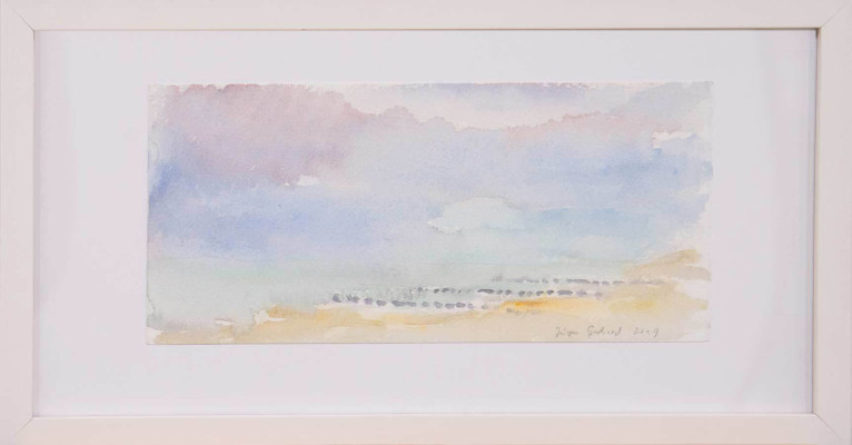 Jürgen Gerhard, Darß / Strand Ahrenshoop, 2019 <br /> Aquarell, 13 x 28 cm <br /><strong> Startpreis 225 € </strong><br /> Rahmen optional 25 €