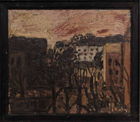 Lothar Böhme, Landschaft, 1990 <br /> Öl auf Holz, 70 x 80 cm <br /><strong> Startpreis 2000 € </strong><br /><strong>–VERKAUFT–</strong>