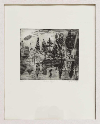 Franziska Kunath, Spiegelung, 2024 <br /> Vernis mou, 22 x 25 cm <br /><strong> Startpreis 150 € </strong><br /> Rahmen optional 30 €