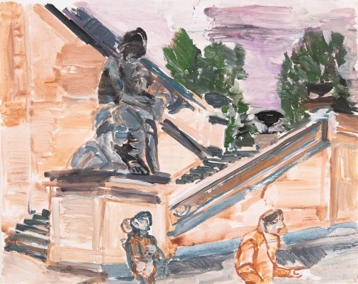 Martin Enderlein, Freitreppe, 2024 <br /> Acryl auf Vließ, grund, 60 x 75 cm <br /><strong> Startpreis 900 € </strong><br /> Rahmen incl.