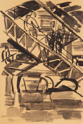 Martin Enderlein, Rolltreppen II, 2024 <br /> Acryl auf Karton, 32 x 21 cm <br /><strong> Startpreis 240 € </strong><br /> Rahmen incl.