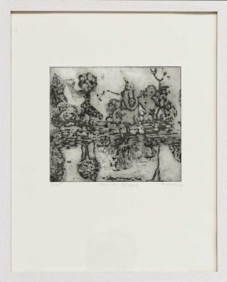 Franziska Kunath, Echo im Spiegel, 2024 <br /> Aquatinta, 22 x 25 cm <br /><strong> Startpreis 150 € </strong><br /> Rahmen optional 30 €