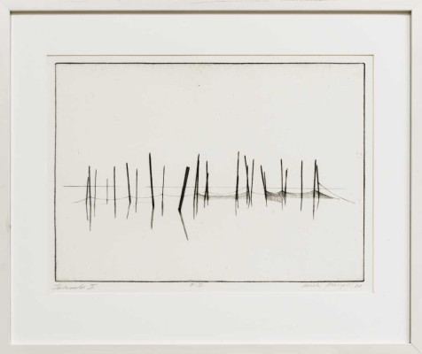 Ursula Strozynski, Fischernetze II, 2022 <br /> Kaltnadelradierung, 32 x 45 cm <br /><strong> Startpreis 290 € </strong><br /> Rahmen optional 50 €/ Pasp. 20 €<br /><strong>–VERKAUFT–</strong>