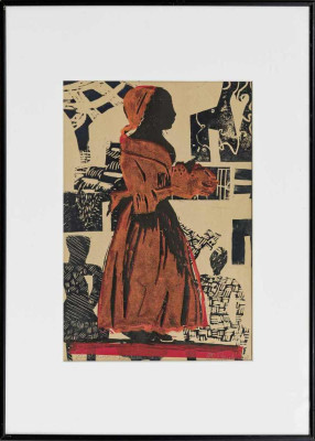 Elli Graetz, Schokoladenmädchen, 2008 <br /> Holzschnitt/ Linodruck, 48 x 33 cm <br /><strong> Startpreis 450 € </strong><br /> Rahmen optional 60 €