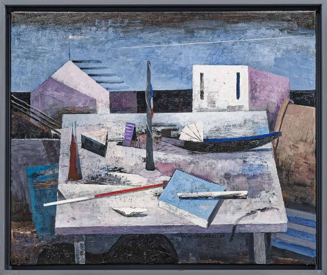 Michael Hegewald, Halbmast II, 2024 <br /> Öl/ Leinwand, 50 x 60 cm <br /><strong> Startpreis 1900 € </strong><br /> Rahmen incl. <br /><strong>–VERKAUFT–</strong>