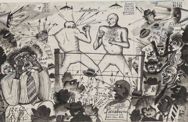 Horst Sagert, Aufstieg und Fall der Stadt Mahagonny, o.J. <br /> Zeichnung, 29 x 47 cm <br /><strong> Startpreis 350 € </strong><br /><strong>–VERKAUFT–</strong>