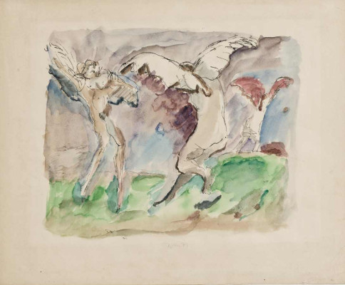 Joachim John, Ikari, 1971 <br /> aquarellierte Litho, 33 x 40 cm <br /><strong> Startpreis 280 € </strong><br /><strong>–VERKAUFT–</strong>