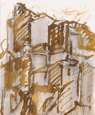 Manfred Böttcher, Häuser in Ligurien, 1976 <br /> Mischtechnik, 35 x 27 cm <br /><strong> Startpreis 150 € </strong><br /><strong>–VERKAUFT–</strong>