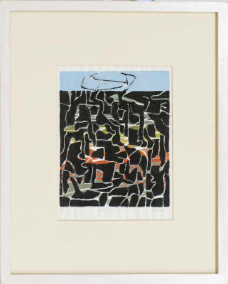 Marion Stille, Labyrinth, 2024 <br /> Farbholzschnitt, 32,5 x 31 cm <br /><strong> Startpreis 190 € </strong><br /> Rahmen optional 30 €