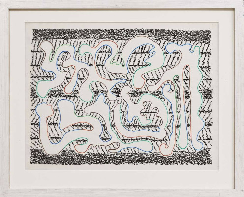 Helga Höhne, Figuren auf Raster, 2022 <br /> Fineliner/ Tusche, 33 x 43,5 cm <br /><strong> Startpreis 320 € </strong>