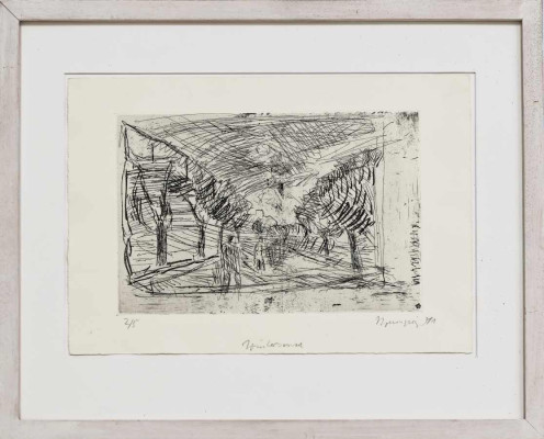 Klaus Roenspieß, Wintersonne, 2011 <br /> Radierung/ Strichätzung, 19,5 x 29,5 cm <br /><strong> Startpreis 120 € </strong><br /> Rahmen optional 25 €