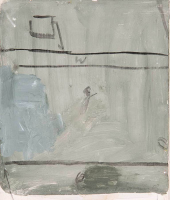 Achim Niemann, grau, weiße Linien (Anafi), 2015 <br /> Mischtechnik, 30 x 24 cm <br /><strong> Startpreis 240 € </strong><br /><strong>–VERKAUFT–</strong>