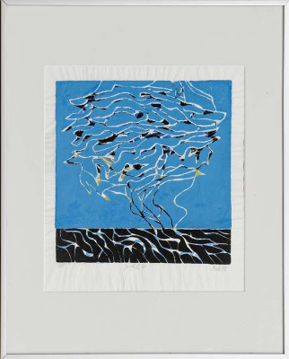 Marion Stille, Wirbel VI, 2024 <br /> Farbholzschnitt, 36 x 35 cm <br /><strong> Startpreis 190 € </strong><br /> Rahmen optional 30 €