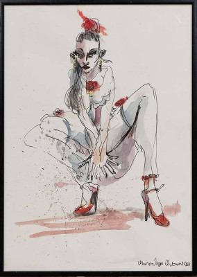 Christian Badel, Muse Inga, 2024 <br /> Tuschezeichnung, Aquarell, 40 x 30 cm <br /><strong> Startpreis 290 € </strong><br /> Rahmen optional 10 €<br /><strong>–VERKAUFT–</strong>