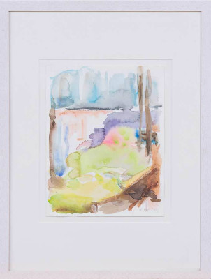 Denise Richardt, Am See, 2023 <br /> Aquarell, 23 x 18 cm <br /><strong> Startpreis 290 € </strong><br /> Rahmen optional 30 €