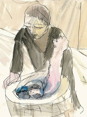 Christian Ulrich, Brunnen, 2024 <br /> Feder, Tusche, Aquarell, 32 x 24 cm <br /><strong> Startpreis 380 € </strong><br /> Rahmen optional 50 €