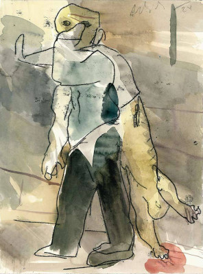 Christian Ulrich, Tragen, o.J. <br /> Monotypie, Tusche, Aquarell, 32 x 24 cm <br /><strong> Startpreis 380 € </strong><br /> Rahmen optional 50 €