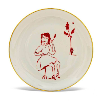 Kitty Kahane, Body and Soul - Waiting, 2023 <br /> bemalter Teller, Ø 25 cm <br /><strong> Startpreis 125 € </strong>