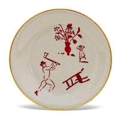 Kitty Kahane, Body and Soul - fight, 2023 <br /> bemalter Teller, Ø 25 cm <br /><strong> Startpreis 125 € </strong>