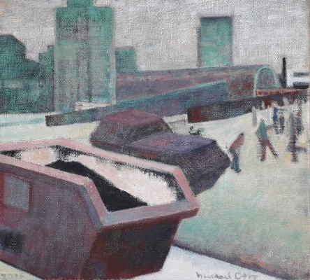 Michael Otto, Container vor dem Hauptbahnhof <br /> Ölfarbe, Leinwand, 31,5 x 35 cm <br /><strong>Startpreis 650 € </strong>