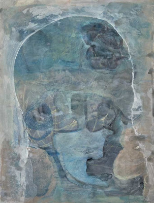 Regina Conrad, Kopf, 2021<br />Mischtechnik, 47,5 x 36 cm<br /><strong>Startpreis 400 € </strong>