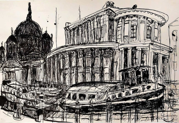 Doris Leue, Museumsinsel, 2015 <br /> indische Tusche, 29,5 x 42 cm <br /><strong>Startpreis 350 € </strong>, Rahmen optional 40 €<br /><span style="color:#FF0000;"><strong> verkauft</strong></span>