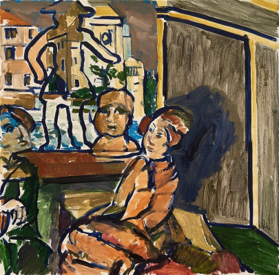 Martin Enderlein, Gespräch mit Puppen, 2021 <br /> Acryl auf Leinwand, 58 x 58 cm<br /><strong>Startpreis 350 € </strong>
