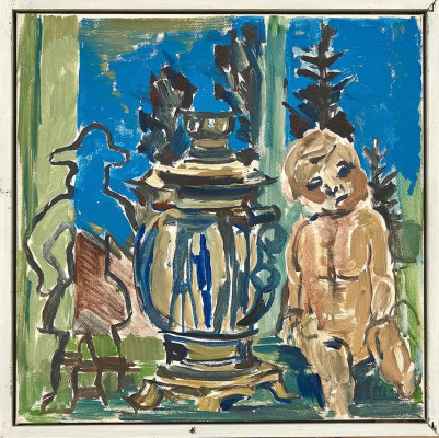 Martin Enderlein, Am Fenster, 2021 <br /> Acryl auf Leinwand, 43 x 43 cm<br /><strong>Startpreis 350 € </strong>