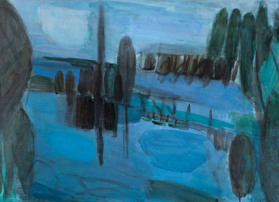 Annette Gundermann, Landschaft I<br />Mischtechnik auf Papier 66 x 92 cm<br /><strong>Startpreis  580 € </strong>