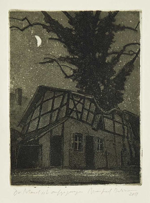 Manfred Butzmann, Der Mond ist aufgegangen, 2014 <br />Radierung, 22 x 17 cm <br /><strong>Startpreis 70 € </strong>, Probedruck<br /><span style="color:#FF0000;"><strong> verkauft</strong></span>