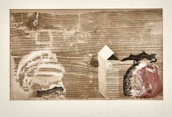 Werner Wittig, Stillleben mit Giebel, um 1980<br />Farbholzschnitt, 47 x 46 cm, 12/33<br /><strong>Startpreis 80 € </strong>