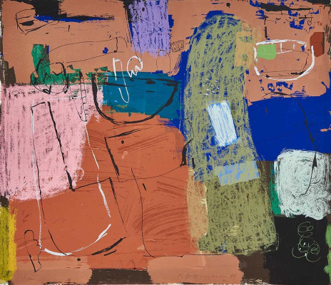 Frank Gottsmann, o.T. Komposition, 1994 <br />mehrfarbiger Siebdruck, 65 x 76 cm <br /><strong>Startpreis 260 € </strong>