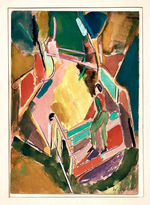 Wolfgang Leber, Auf der Treppe, 1988<br />Aquarell, 30 x 21 cm   <br /><strong>Startpreis  340 € </strong><br /><span style="color:#FF0000;"><strong> verkauft</strong></span>