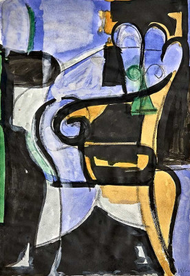 Wolfgang Leber, (mit Stuhl) Villa Rossa, um 1995<br />Tusche / Aquarel,l 47,5 x 32,5 cm <br /><strong>Startpreis 680 € </strong><br /><span style="color:#FF0000;"><strong> verkauft</strong></span>